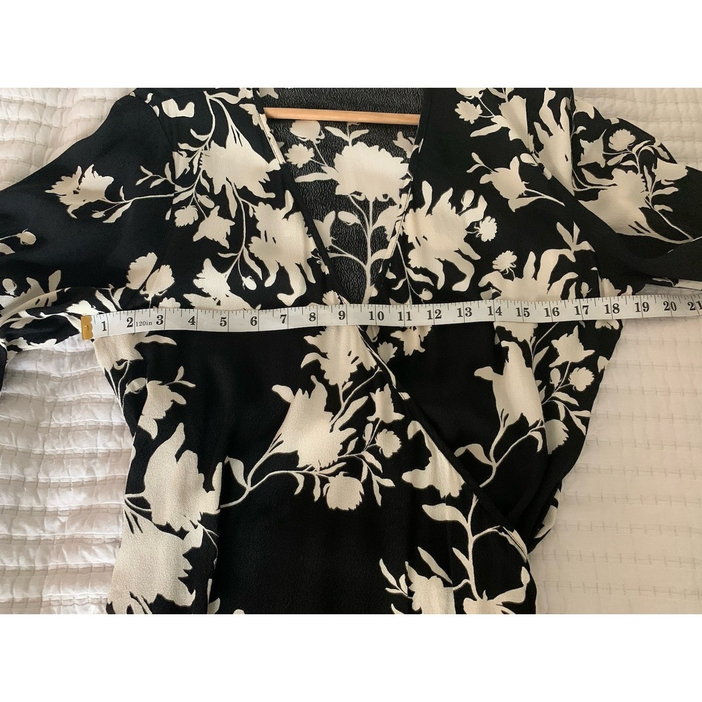JOHANNA ORTIZ H&M COLLABORATION BLACK & WHITE ORCHID FLORAL WRAP DRESS SIZE L - Picture 9 of 12